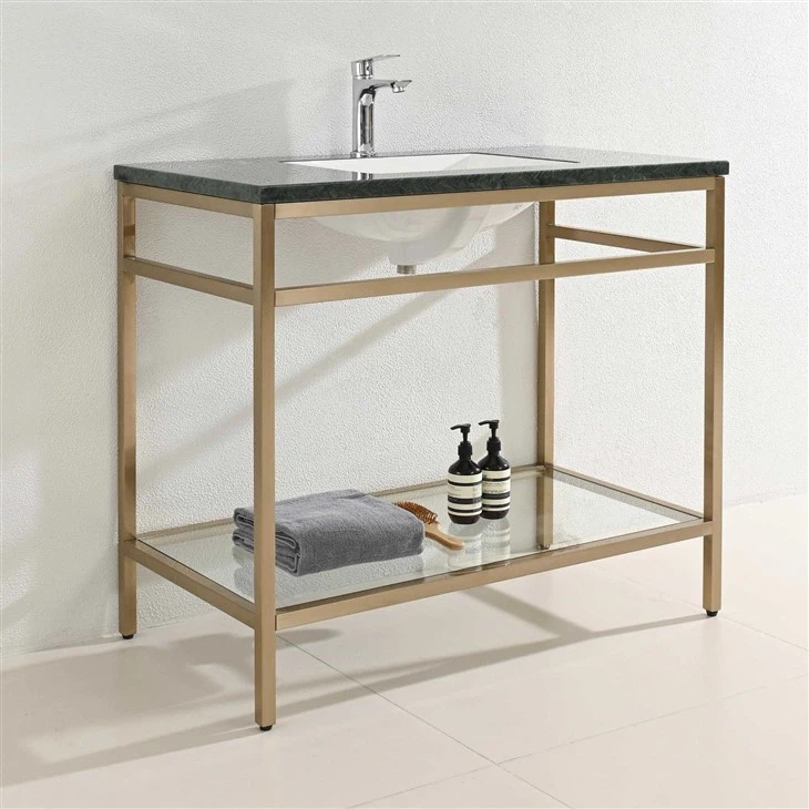 Natural Marble Tropical Rainforest Green Metal Frame Bathroom Vanity
